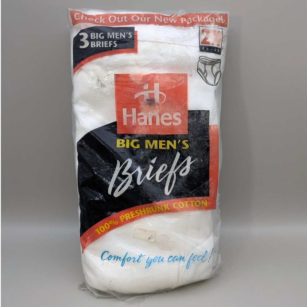 Vintage Hanes Big Men's Briefs Cotton 3 Pack Made in USA 1996 Size 2X 46-48